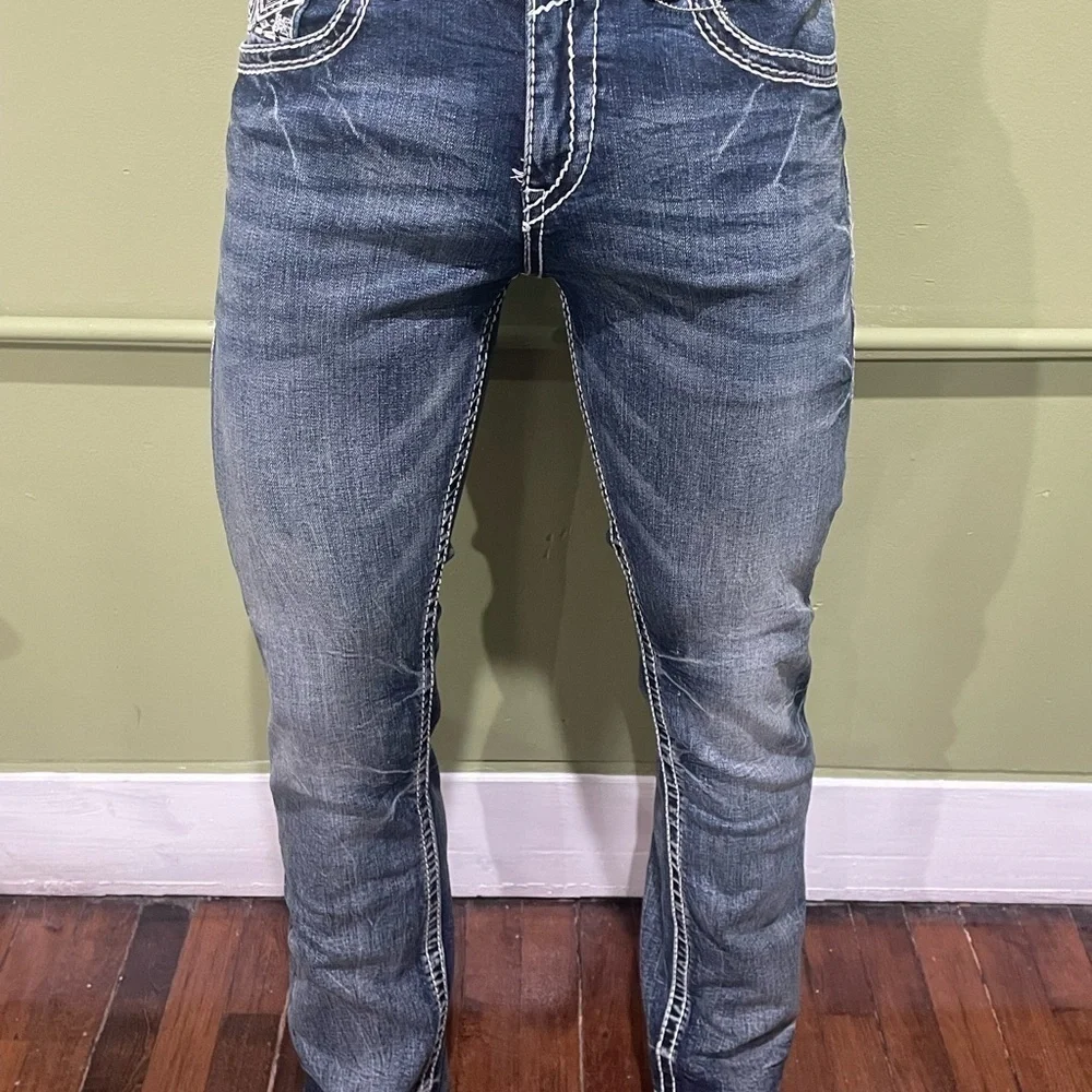 Deniko jeans slim straight embroidery back pocket premium cotton